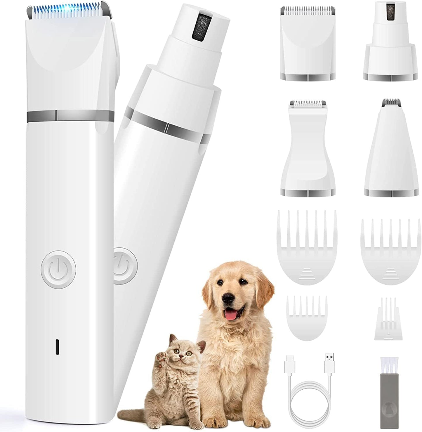 Dog Grooming Clippers Kit-Electric Rechargeable Cat Trimmer Tools-Cordless Quiet Pet Nail Paw Grinder-4 in 1 Multifunctional Low Noise Shaver-Razor for Feet Face Ears Toenail Eye